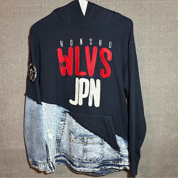 Very Rare- Iro Ochi Blue Half Denim Honshu WLVS JPN Embroidered Hoodie Size L - Picture 1 of 16
